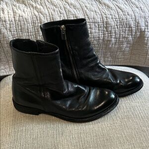 Officine Creative Black Leather Side-Zip Ankle Boots